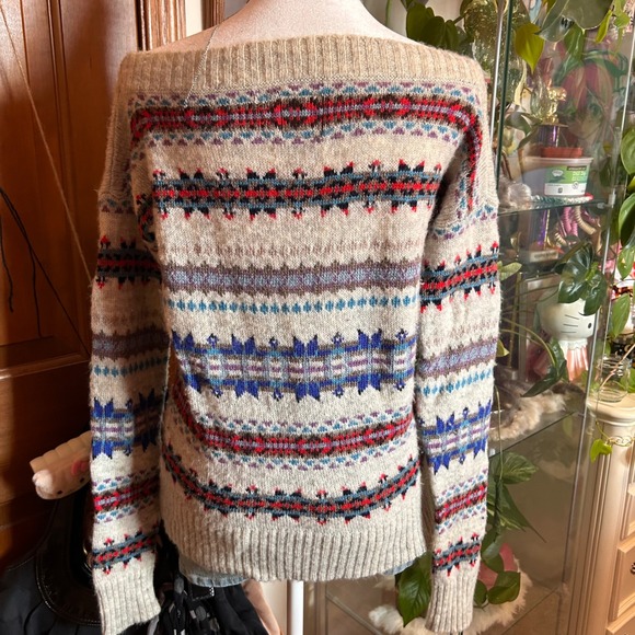 Y2K American Eagle Fair Isle Boat Neck Wool Blend Knit Sweater Womens Small - Picture 4 of 8